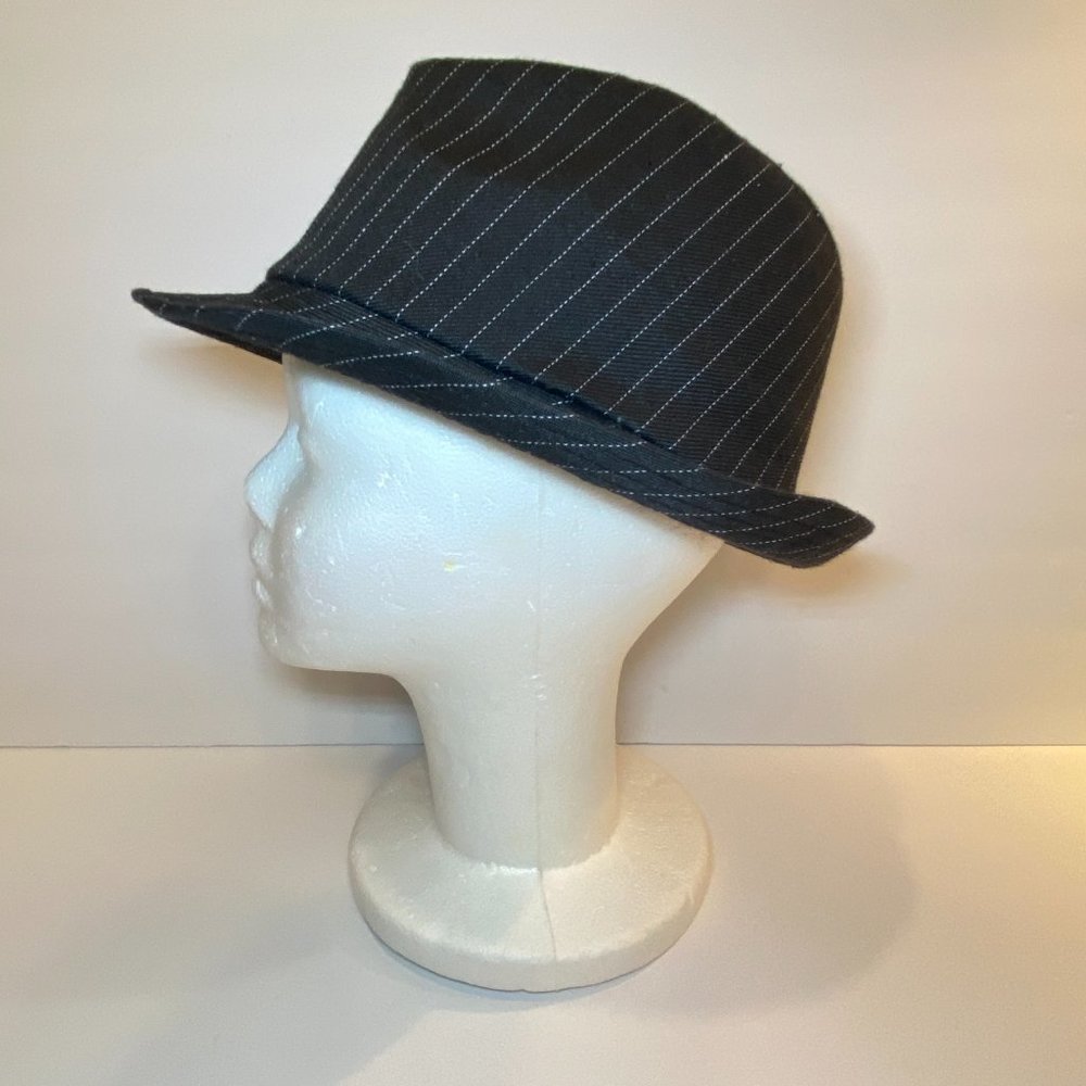 Unisex Black Fedora Hat White Thin Stripes